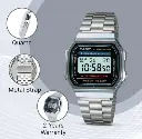 Casio Vintage Silver Dial Stailness Steel Band Digital Watch - For Men & Women D182 With Brand Box